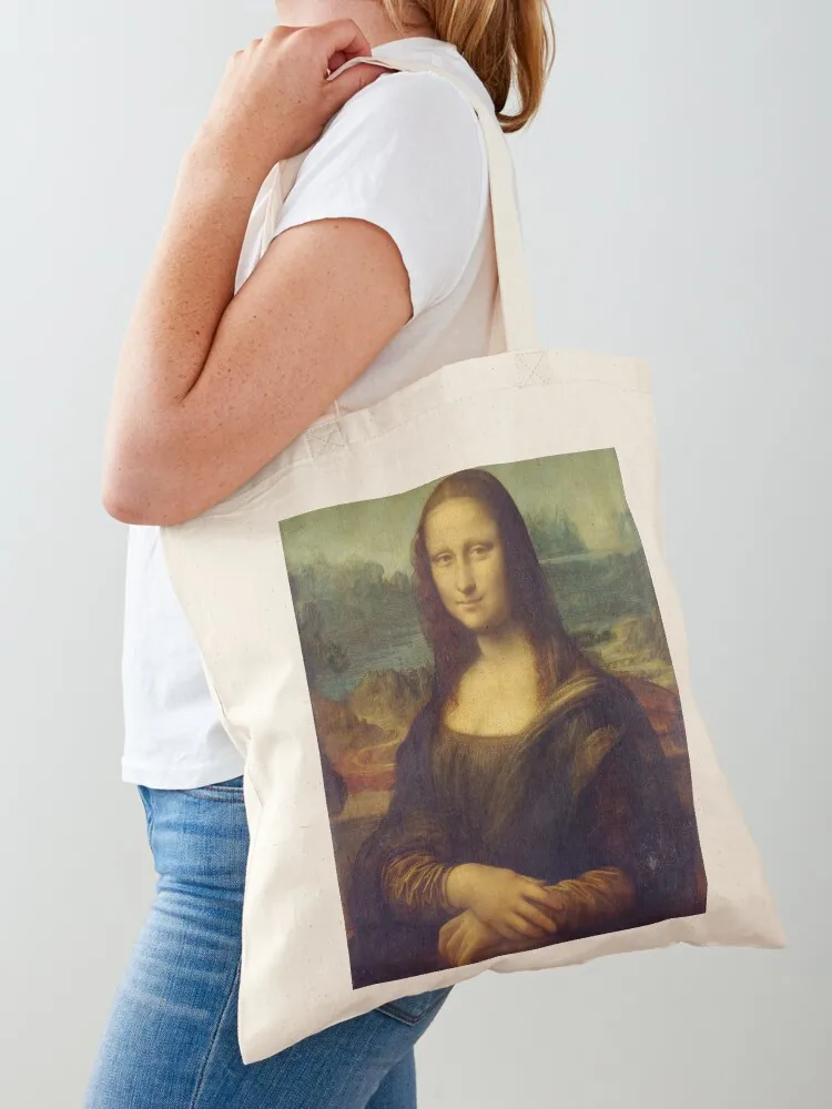 Mona Lisa By Leonardo da Vinci Tote Bag Handbags women Canvas bag for women Portable shopping bag foldable reusable