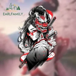 EARLFAMILY 13cm × 7.8cm for Warrior Samurai Girl Oni Mask Car Stickers Simple Cartoon Decals Scratch-Proof Surfboard Car Label