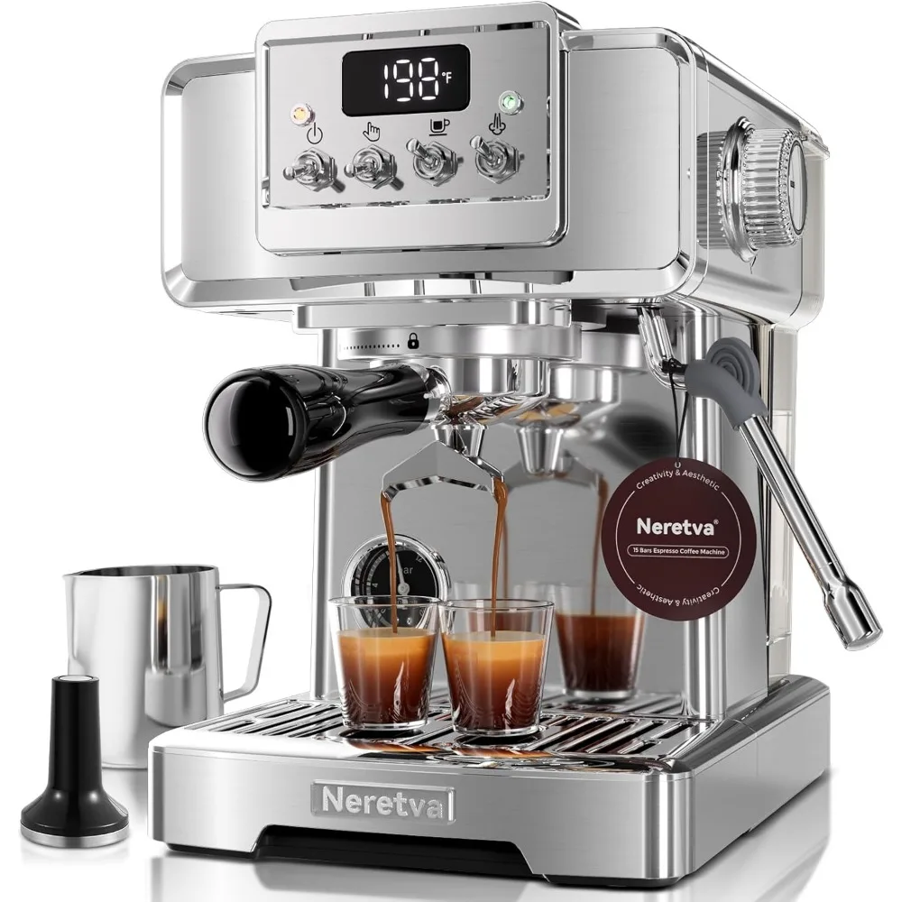 Neretva Espressomaschine, 58 mm, professionelle Espressomaschine, 15 Bar, Retro-Espressomaschine mit leistungsstarkem Milchaufschäumer und Vis