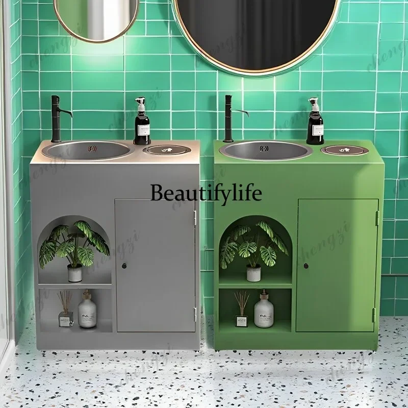 EE182 bar industrial wind washbasin cabinet shopping mall retro stainless steel commercial creative one-piece washbasin