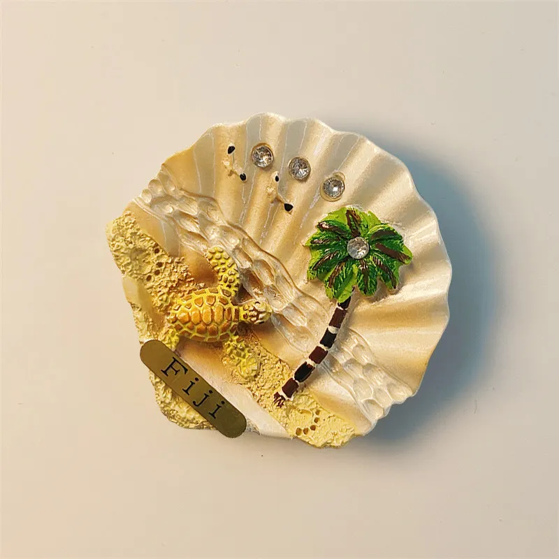 Fiji creative beach coconut tree turtle travel souvenir painted shell decoration magnetic fridge magnet resin material