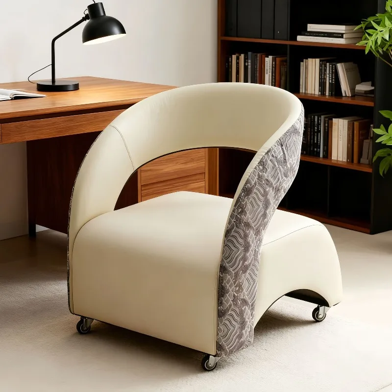 Modern Luxury Faux Leather Metal Caster Stool with Backrest Rotatable Quiet Portable Living Room Home Decor Novelty New Indoor