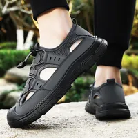 Men's Summer Beach Sandals with Rotating Buckle Hollow out Outdoor Casual Shoes Breathable Dad Shoes PVC Sole Adult Leisure