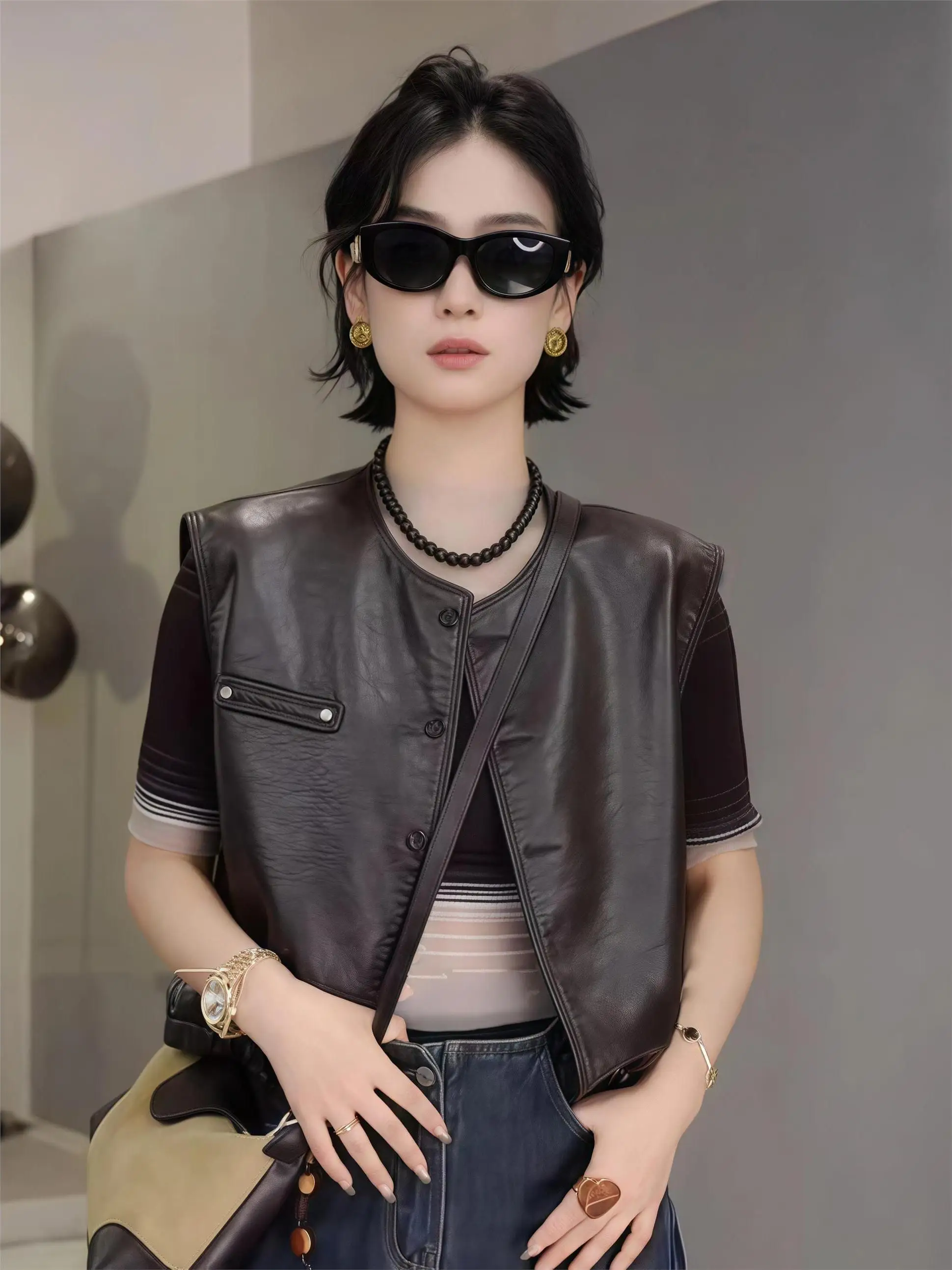 Chaqueta Corta Retro de Cuero PU para Mujer, Estilo Motero, Chaleco de Moda Coreana, Informal, Nueva Colección de Otoño