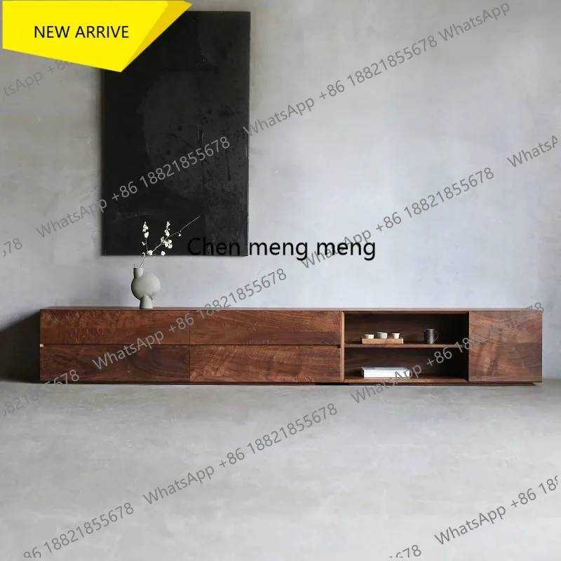 G153 North American black walnut wabi wind TV cabinet Italian minimalist log floor-to-ceiling TV storage locker