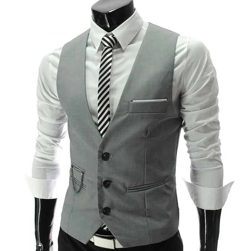 Mens Classic Business Vest with Pocket Regular Fit Solid Color Waistcoat for Wedding Summer Groomsmen Vest