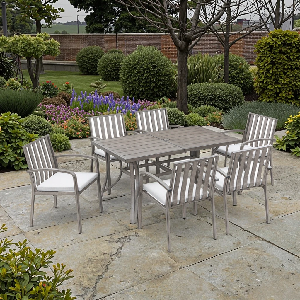 

Free US Shipping 6-Seater Lightweight Garden Aluminum Dining Set Outdoor Furniture for Hotels Table Umbrella Hole W/Cushions