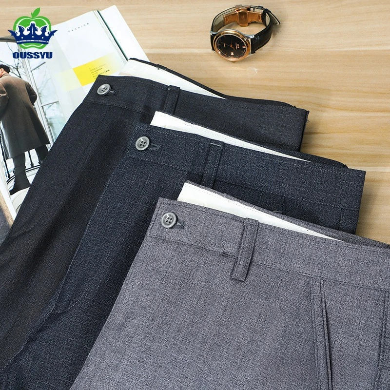 Good Quality Summer Suit Pants Men Baggy Straight Business High Waist Middle Aged Dad Formal Long Dress Trousers Father's Day