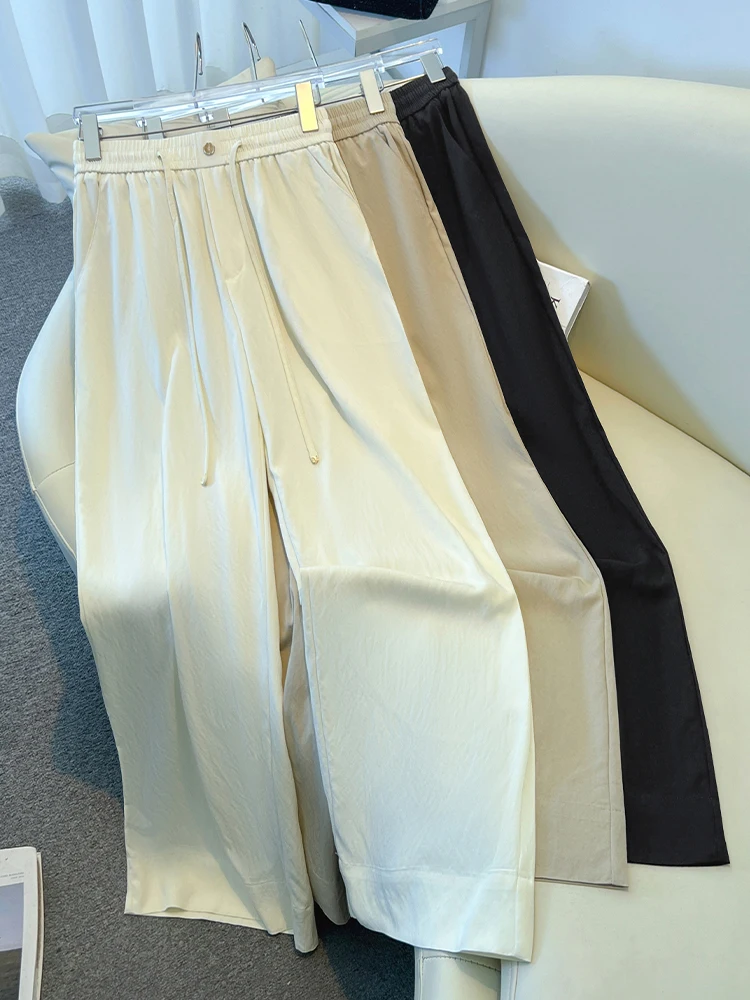 

Женские брюки с высокой талией и широкими штанинами, летние, тонкие, из ледяного шелка, повседневные, свободного прямого кроя, комфортные, легкие, модные