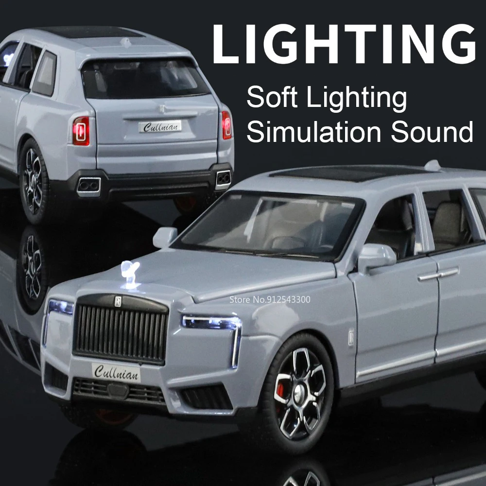 Model samochodu Cullinan Dawn w skali 1:32, metalowa karoseria, napęd pull-back, dźwięk, światło, otwierane drzwi, modele samochodów sportowych, prezenty dla dzieci.