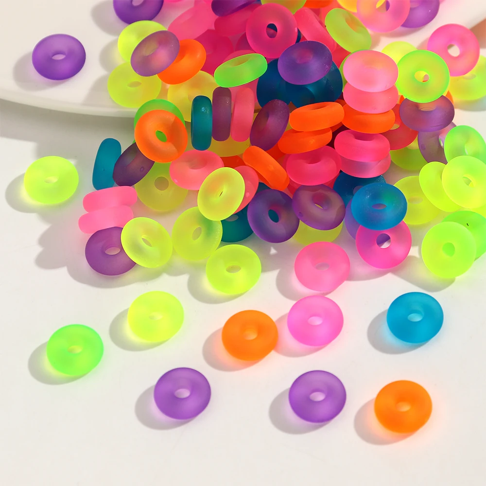 14mm Frosted Matte Neon Acrylic Donut Beads Mixed Color Flat Round Disc Spacer Beads for DIY Bracelet Necklace Jewelry Making