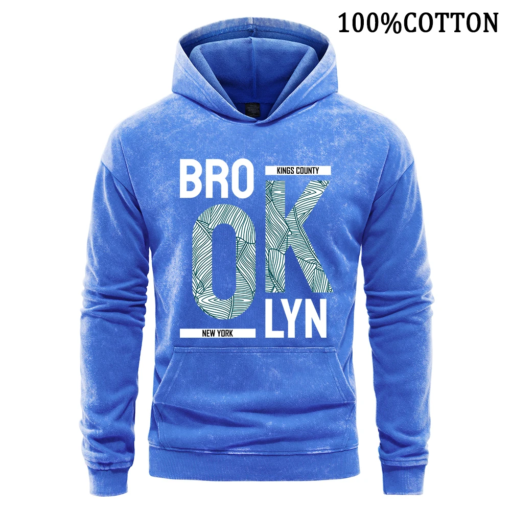 Oversize Soft Men's Hoodies Bro Ok Letter Printing Retro Washed 100% Cotton Hoodie Comfortable Sweatershirt Streetwear Tops