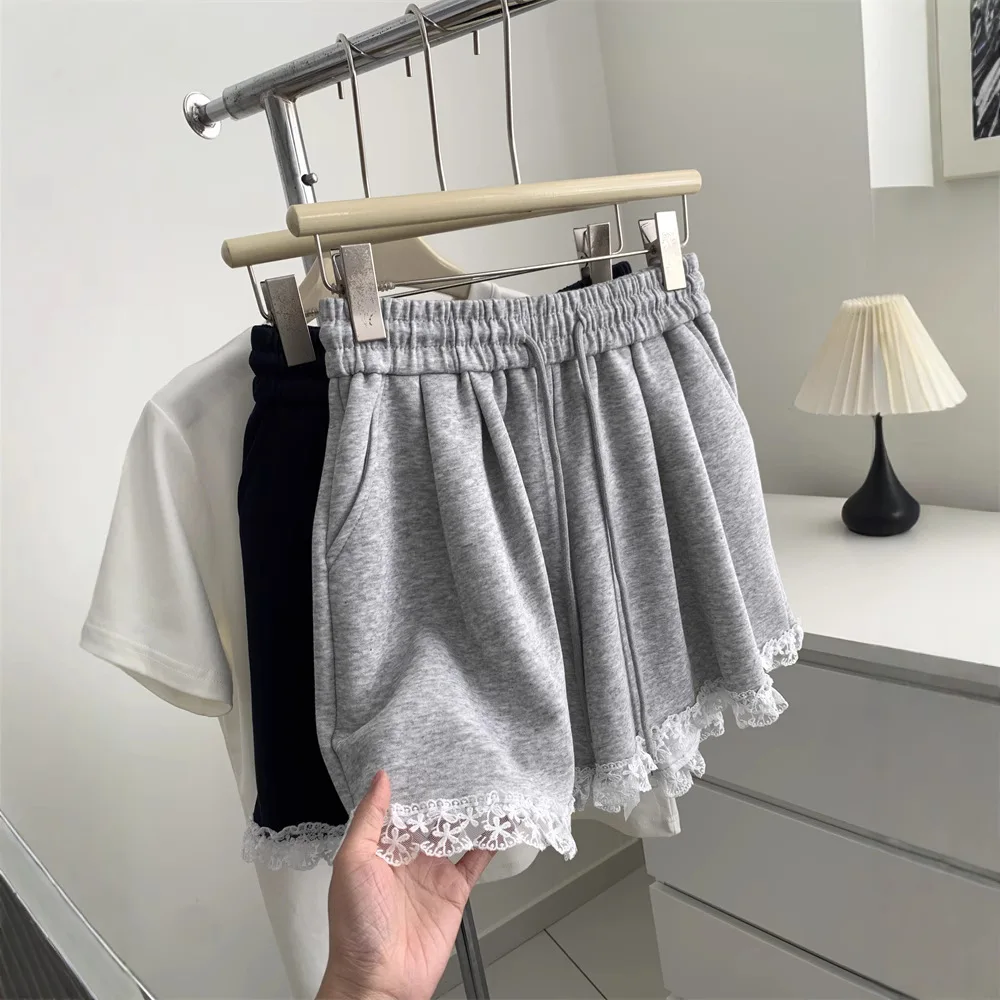 

Lace Casual Shorts, Women's White Sports Hot Pants, Summer Loose A-line Wide Leg Shorts