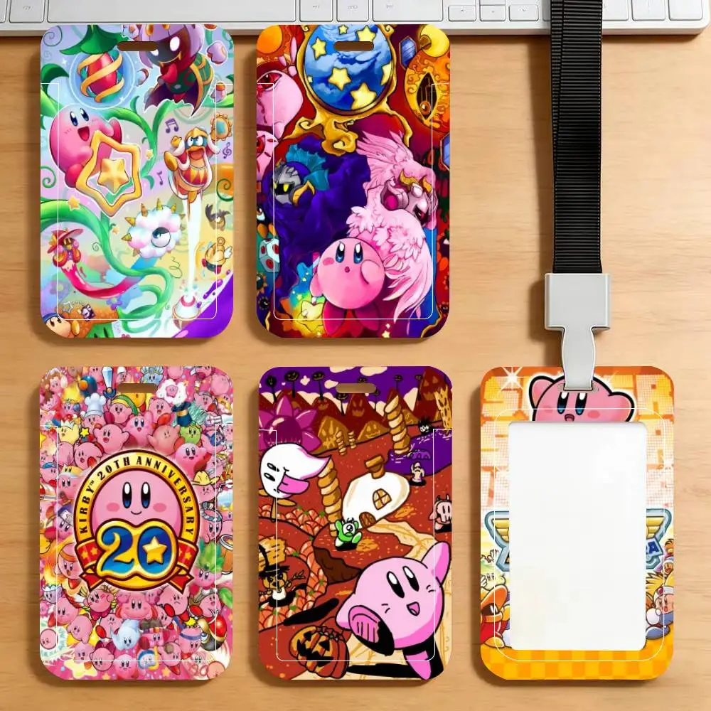 

Cartoon Cute K-Kirby ID Card Holder Neck Strap Pendant Door Badge Holder Lanyards Keychain Work Credential Case Gift