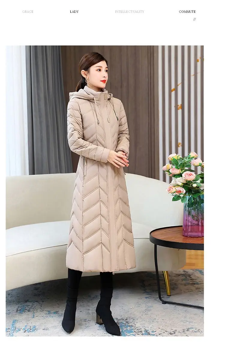 Mom's Long Down Cotton Jacket 2026 Winter New Fashion Slim Hooded Coat Women's Warm Parker Overcoat Solid Female Casual Jackets
