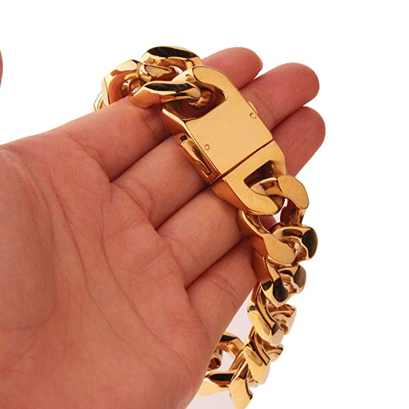 20MM Heavy Punk Retro Cuban Curb Chain Bracelet Bangle Men Women Hiphop Gold Color Stainless Steel Biker Bike Wristband Jewelry