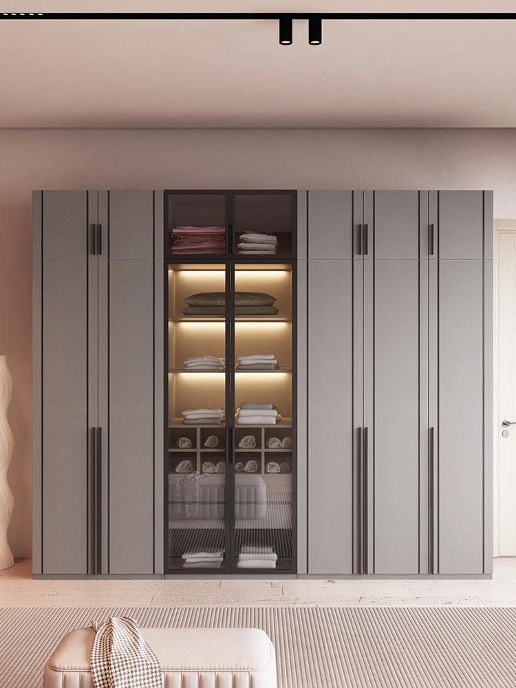 Solid wood swing door wardrobe, small bedroom, combined cloakroom, light luxury, finished products, large wardrobe