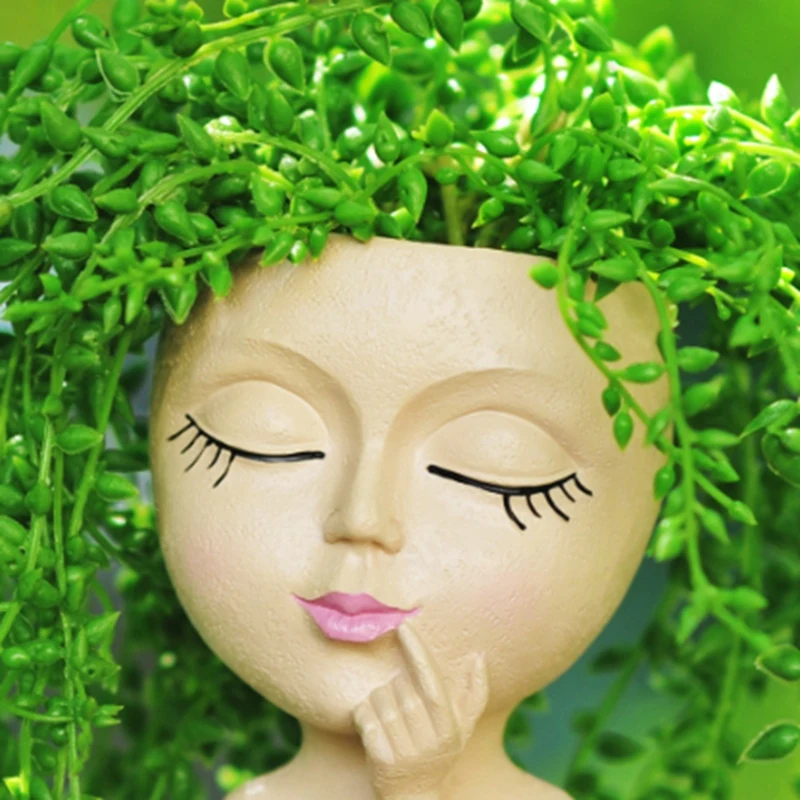 ABKO-Cute Head Flower Pot/Face Flower Pot, For Indoor Plants, Girl Face Flower Pot Cute Lady Head Flower Pot