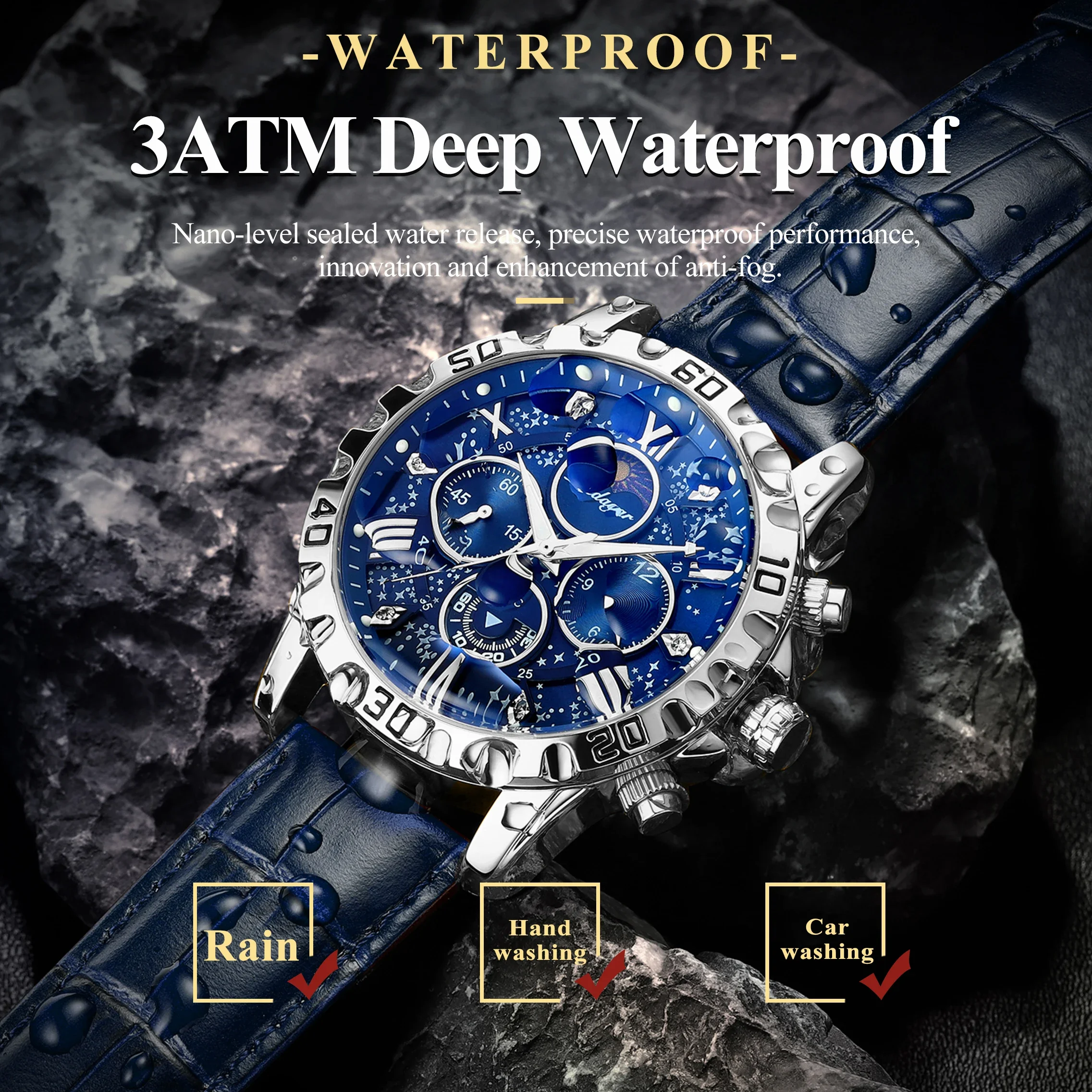 Reloj POEDAGAR de alta calidad para hombre, Reloj de pulsera deportivo de cuarzo para hombre, cronógrafo luminoso resistente al agua, relojes de cuero para hombre, Reloj masculino