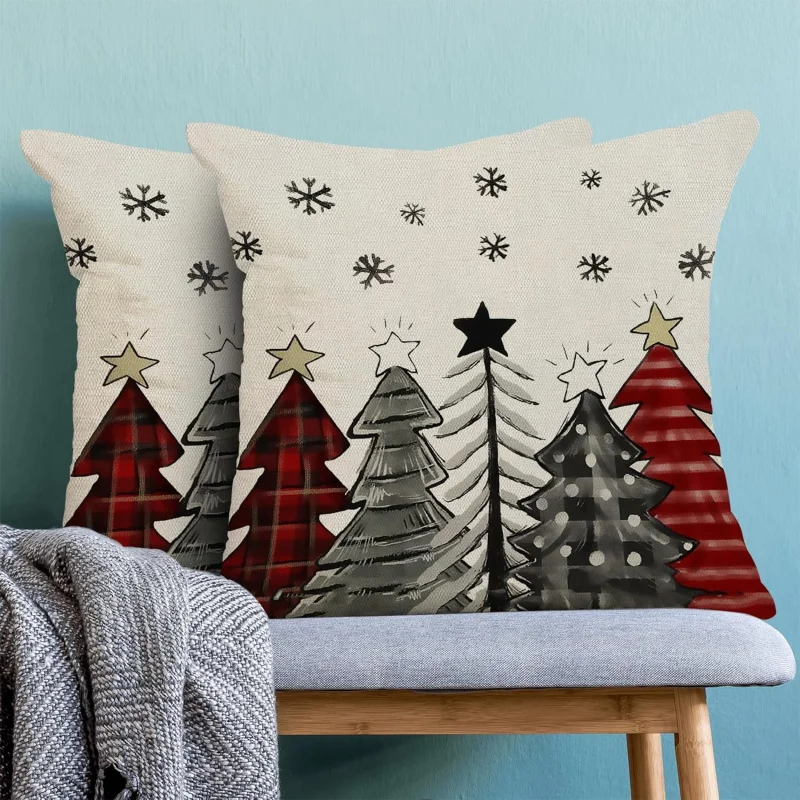 Christmas Pillowcase 20x20 inches, set of 2 colorful Christmas tree pillowcasesholiday outdoor decoration, farmhouse winter sn