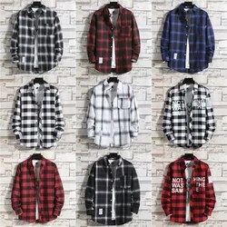 Men Clothing New 2024 Fashion Spring Summer Casual Plaid Long Sleeve Shirt Youth Casual All-match Top Autumn Men Shirt Coat 5XL