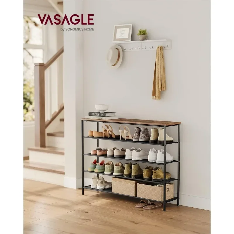 VASAGLE Shoe Rack, 5 Tier Shoe Storage Rack for 20-24 Pairs of Shoes, Shoe Organizer for Entryway, with 4 Fabric Shelves