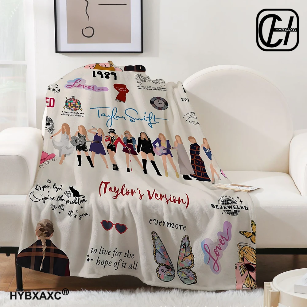 Star T-Taylor SwiftS Fashion Print Thickened Flannel Blanket, Warm, Skin-friendly, Soft, Suitable for Sofa, Bed, Travel, Office