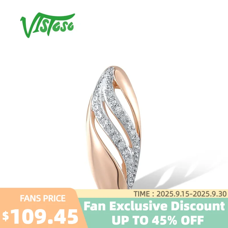 

VISTOSO Gold Pendants For Women Pure 14K 585 Rose Gold Sparkling Diamond Simple Classic Wedding Party Trendy Gift Fine Jewelry