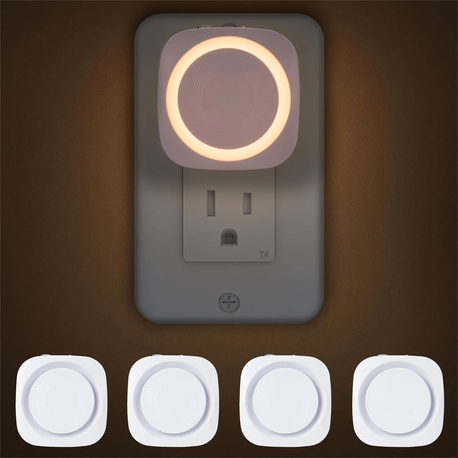 Dimmable Night Light Plug into Wall, 4 Pack Auto Sensor Nightlights for Bathroom Bedroom Hallway Kitchen, Warm White