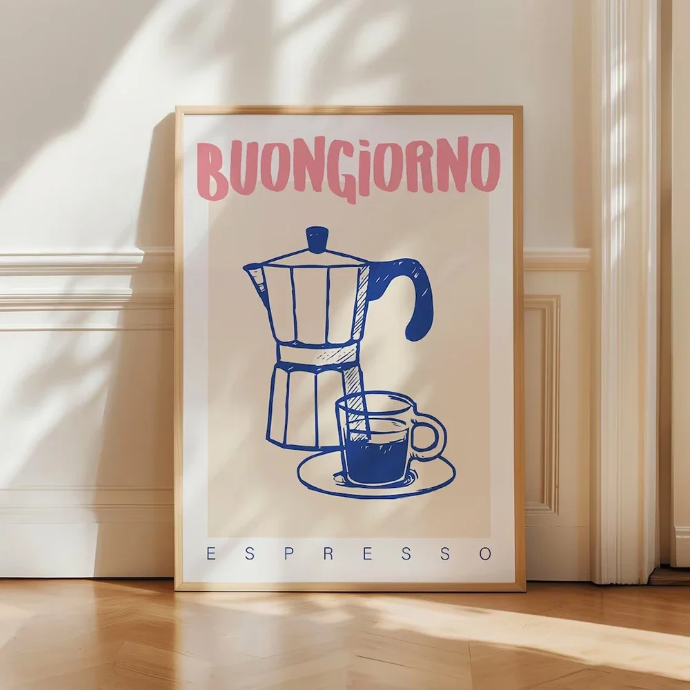 Gambar Poster Lukisan Kanvas Chic Antik Retro Trendi Cetakan Seni Dinding Espresso Kopi Modern untuk Dekorasi Dapur Kantor Rumah