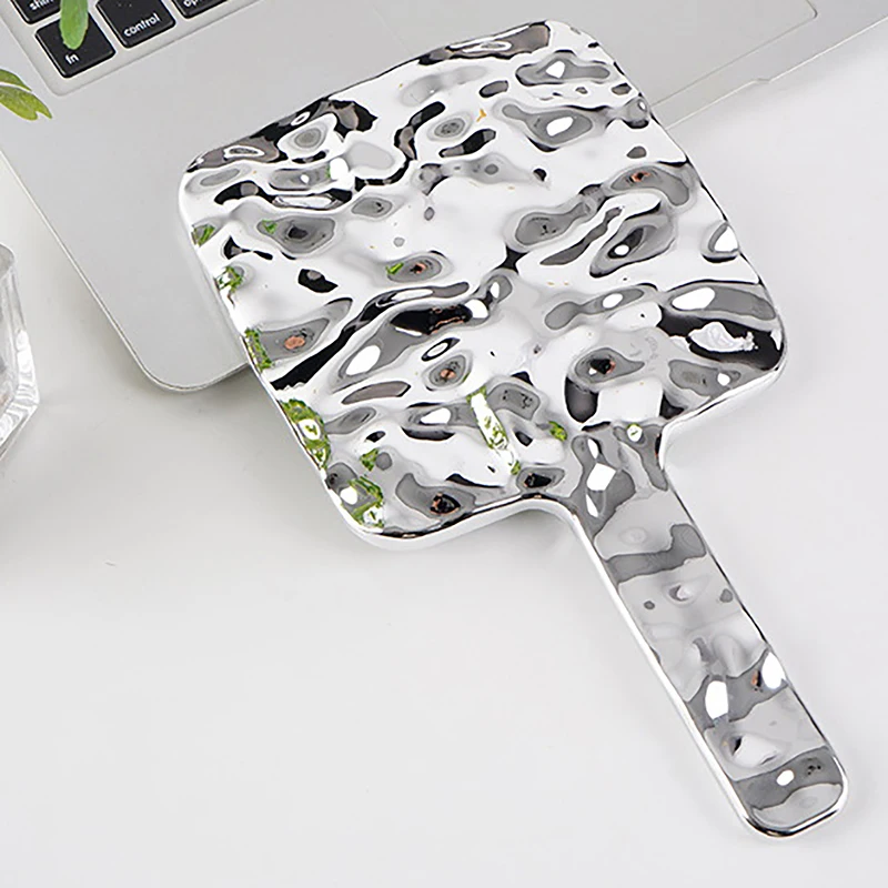 Liquid Shape Square Mirror Mini Hand-Held Desktop Cosmetic Makeup Mirror Travel Metallic Portable Beauty Mirror For Handbag