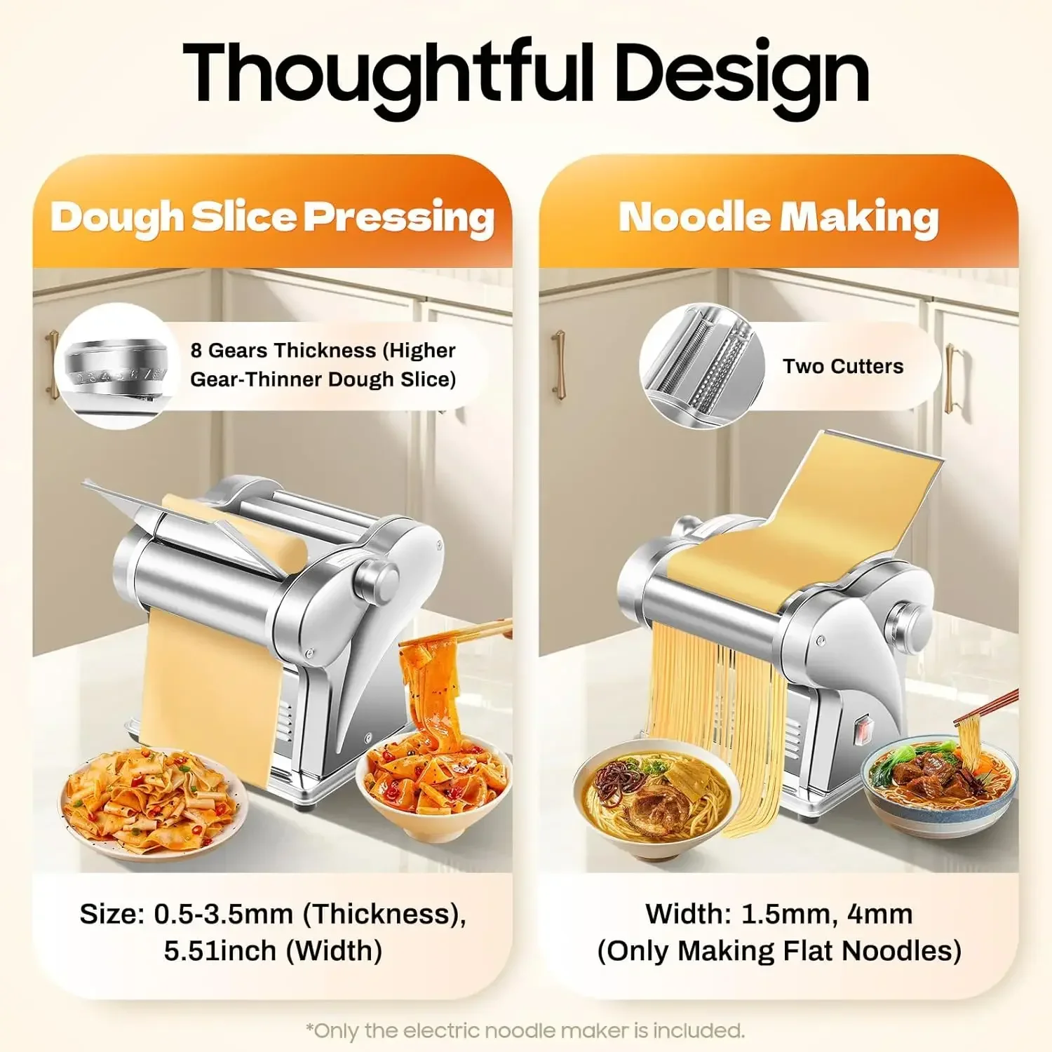 110V Electric Pasta Machine Automatic Noodles Dumpling Dough Skin Maker Two-knife Pressing Stainless Steel Producing High Yield