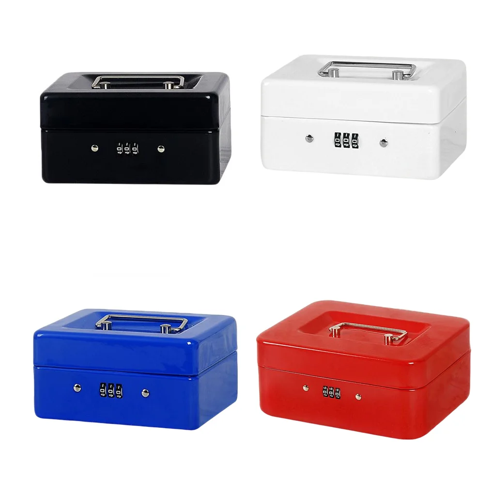 Cash Box Shop Thickened Money Container Combination Locks Security Safe Organizer Protective Holders Locking Case Blue