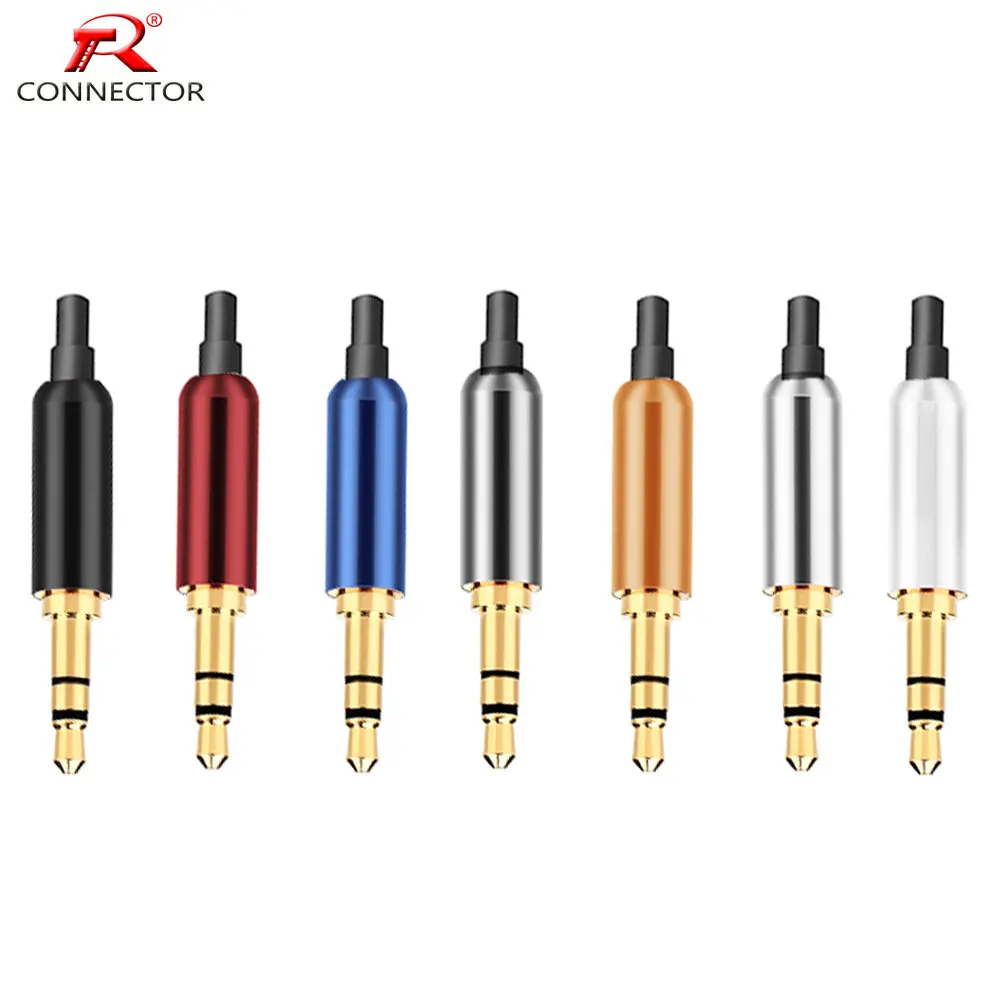 8pcs Stereo 3.5mm Jack Connector 7Colors 3Poles Gold Plated Copper Plug + Copper Shell + Protecting Tail 3.5mm plug