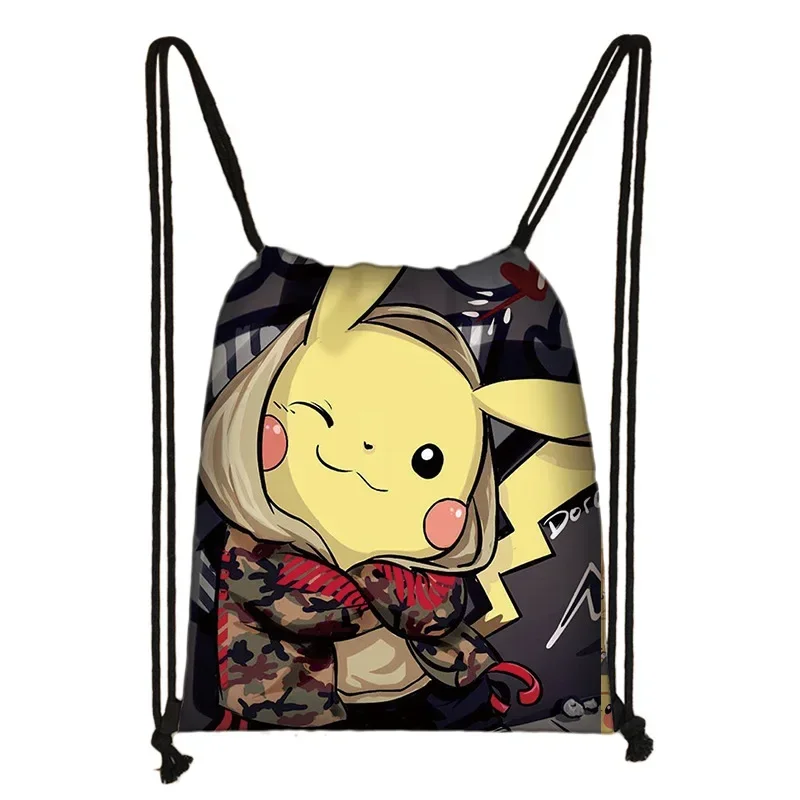 Pokémon kreskówka śliczny nadruk torba ze sznurkiem torba do przechowywania plecaki Anime plecak z wzorem Pikachu chłopcy torby na prezent na