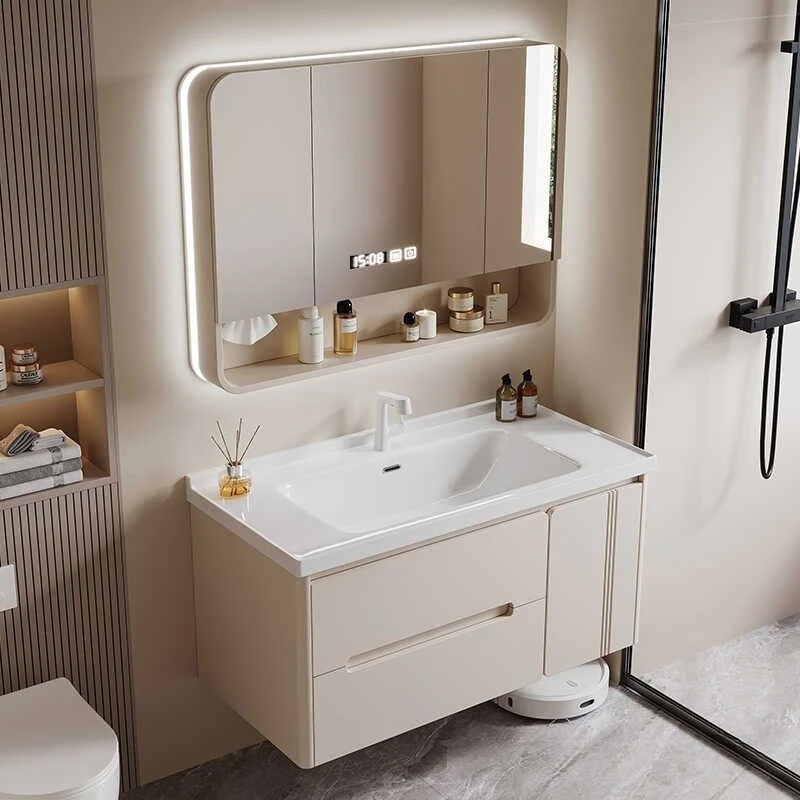 Oak paint ceramic integrated basin smart bathroom cabinet combined bathroom wash basin