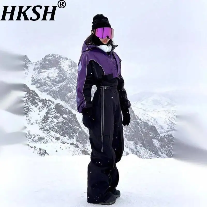 HKSH Spring Winter Men's Tide Chic Ins Color Contrast Short Ski Suit Women Outdoor Waterproof Windproof Snowboard Jacket HK25275