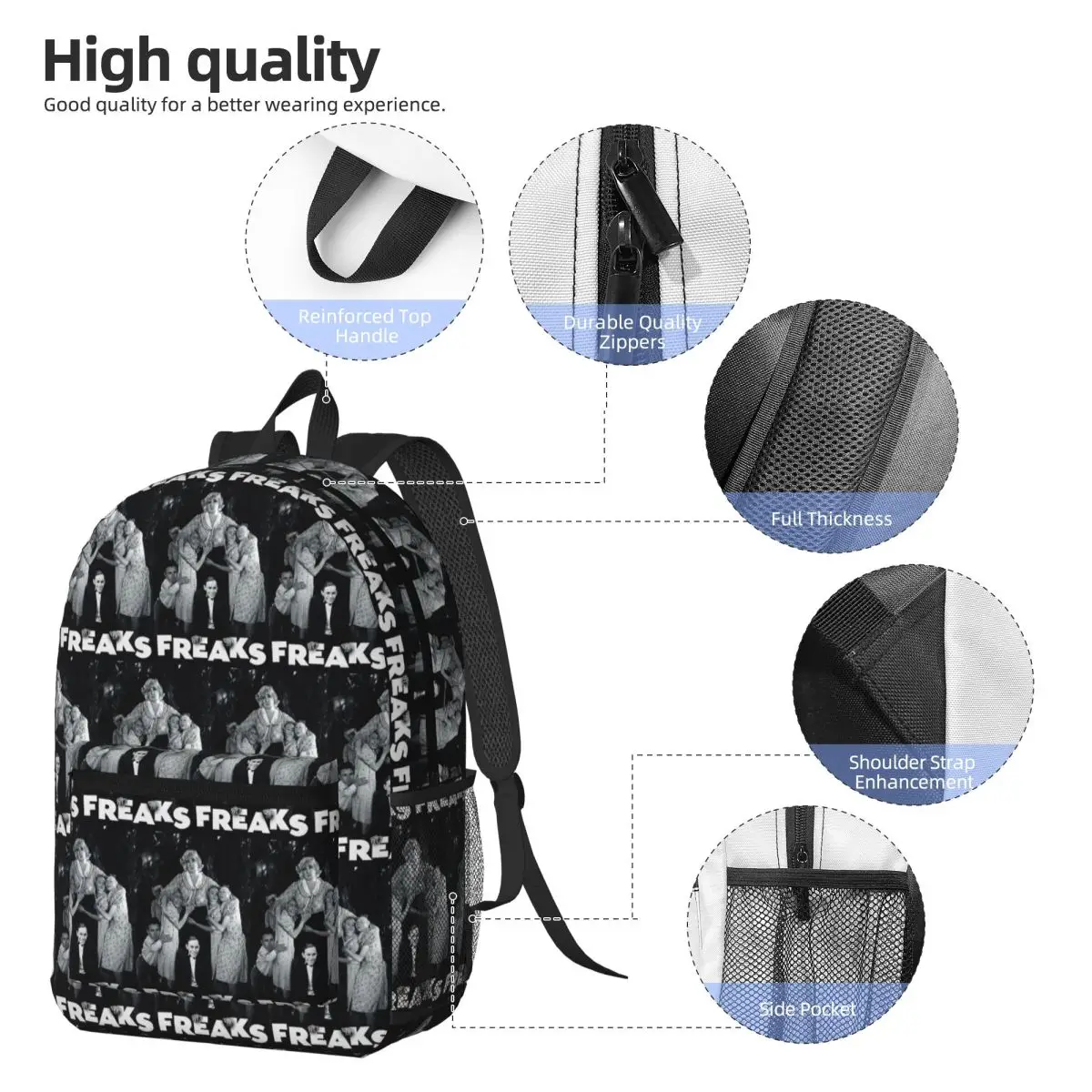 Freaks 1932 Gobble We Accept Her One Of Us Backpack Daypack Large Capacity Kids BookBag School Bag Shoulder Bags for Men Women