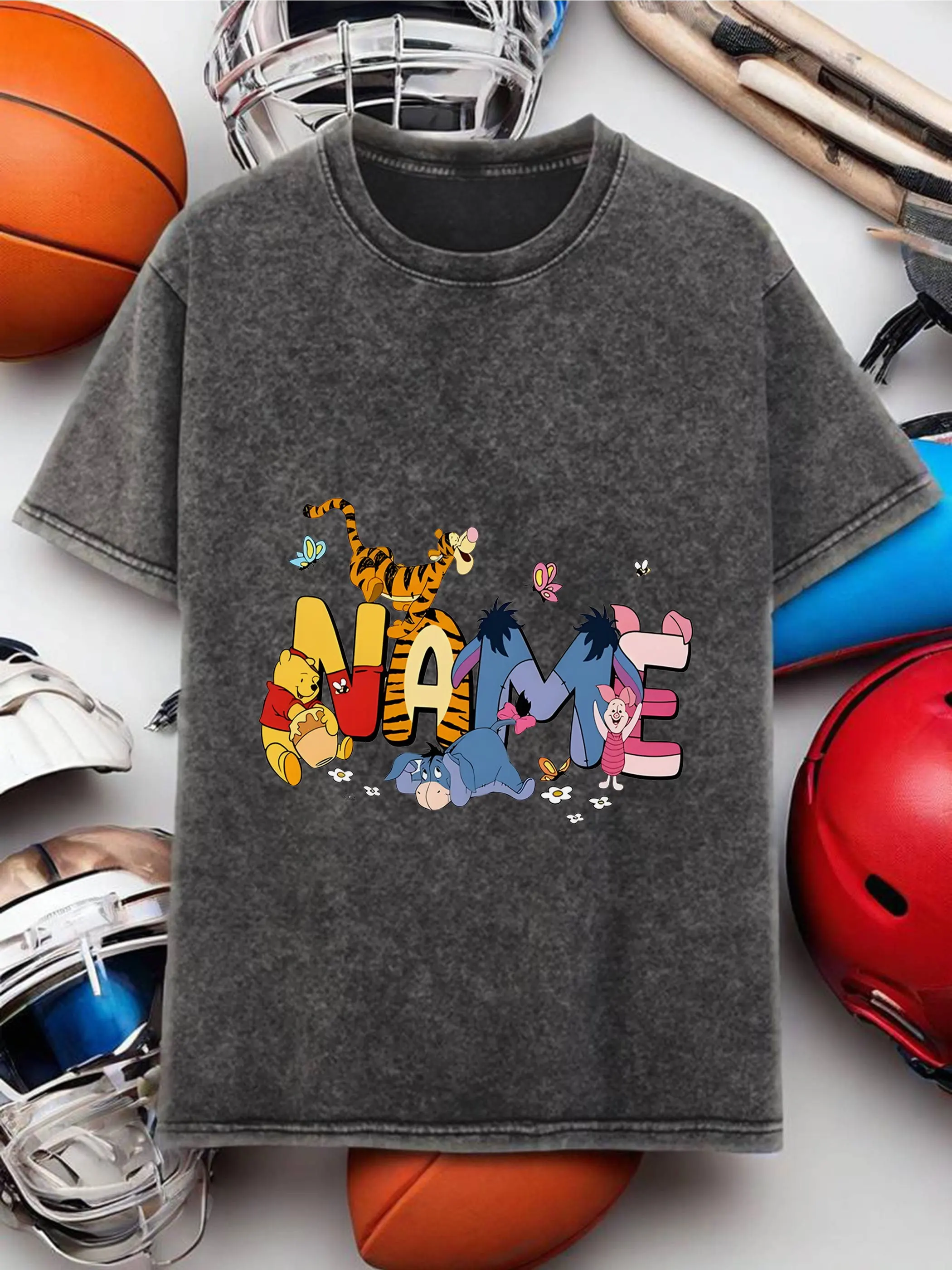 

Disney Winnie The Pooh and Eeyore Tigger Piglet "Name" Printed Men's and Women's Retro Washing T-shirts.