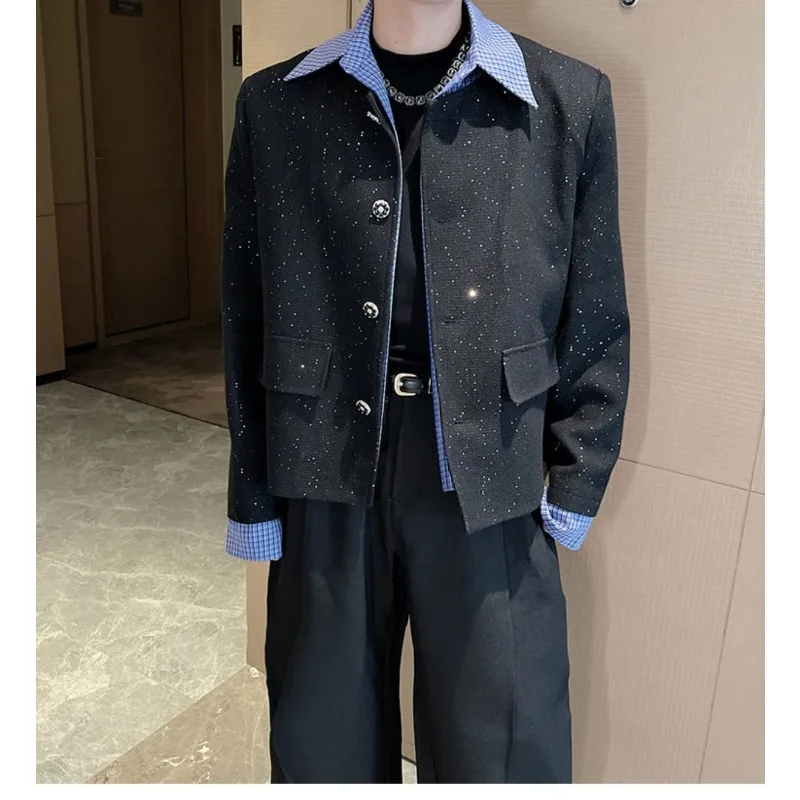 2025 쇼트 스플라이스 신상 재킷 남성 패션 다용도 페이크 투피스 탑