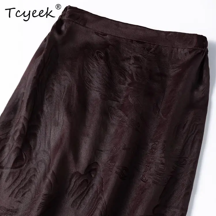 

Tcyeek 45 мм 100% натуральный шелк тутового шелкопряда, винтажная женская юбка, летняя элегантная юбка для женщин 2026 с разрезом