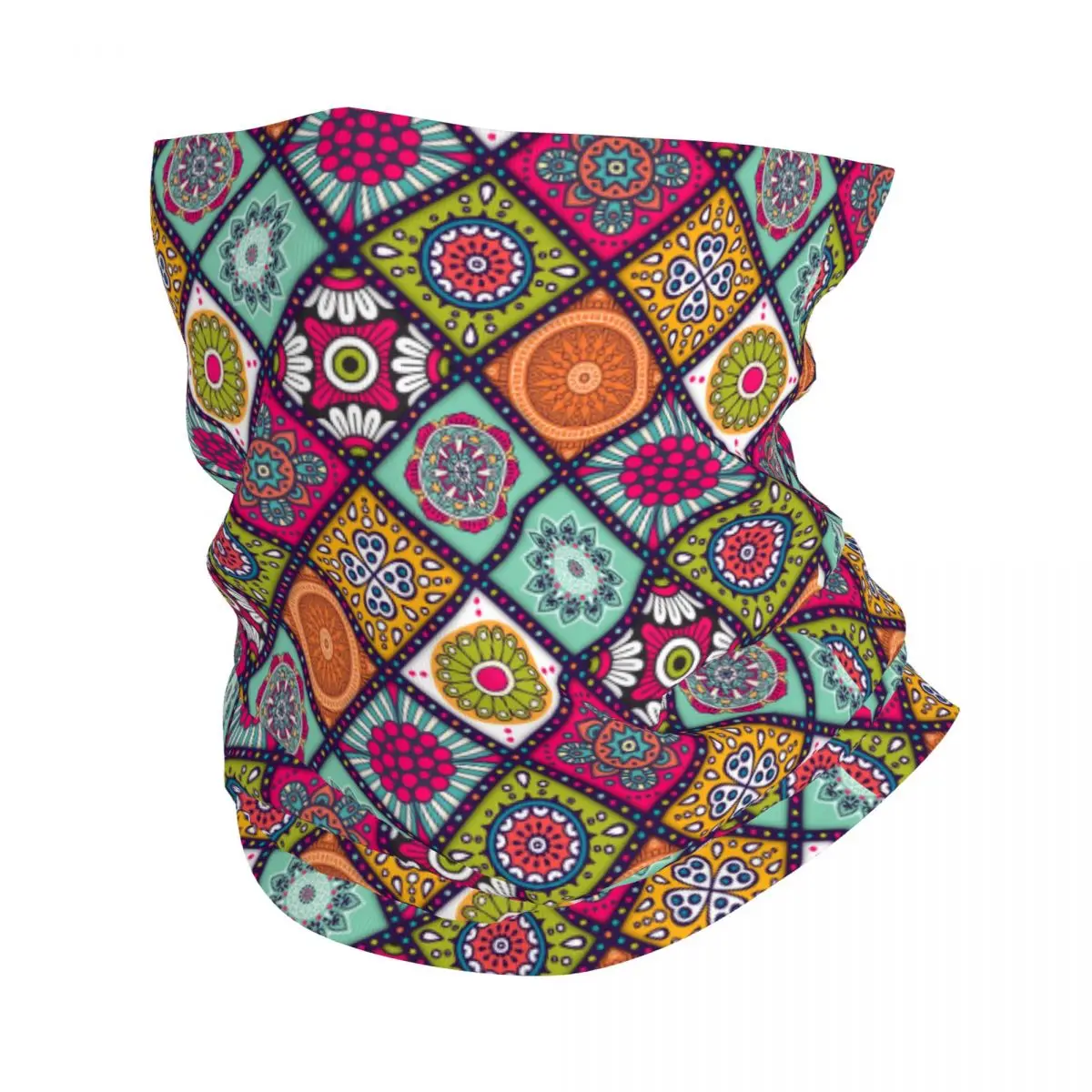 Custom Bohemia Style Ethnic Floral Mandalas Pattern Bandana Neck Gaiter for Hiking Camping Women Men Wrap Scarf Balaclava Warmer