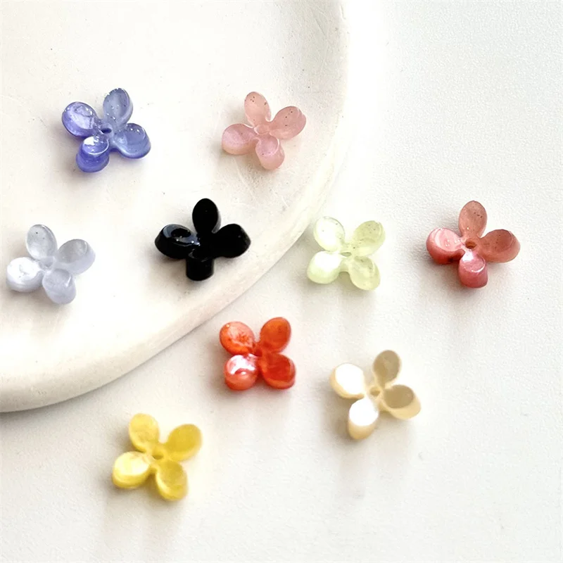 8MM Colorful Acrylic Imitation Shell Four Petal Flower Beads Loose Beads Handmade DIY Making Necklace Hairpin Earring Accessory