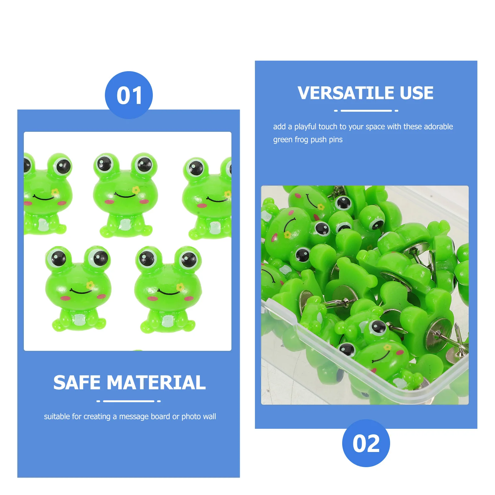 30Pcs Cartoon Frog Push Pins Cute Thumbtacks for Cork Board Photos Wall Maps Office Home Classroom Thumb Tacks