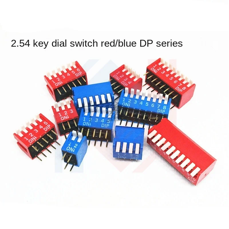 

5PCS/lot Piano Style 2.54mm Foot Distance Side Dial Dip Switch 2P 1/2/3/4/5/6/8P Bit Direct Plug Switch Red/Blue