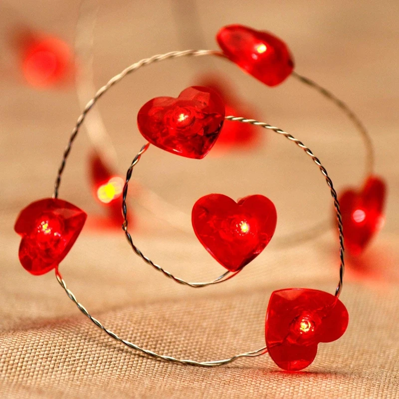 2Meter Red Heart LED Light String for Valentine's Day/Wedding Gift Decorations Love Heart Fairy Lights Garland