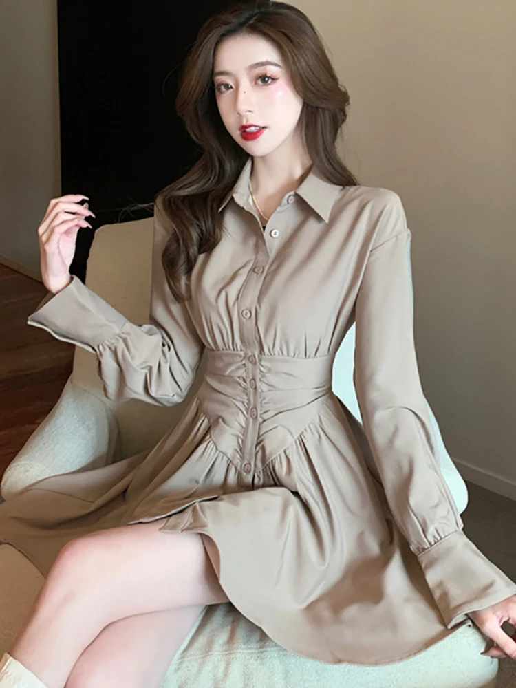 Herbst Winter Langarm Polo Kragen Mini Shirt Kleid Frauen elegante neue Merkmale des Kleides koreanische Party kleider und Veranstaltungen