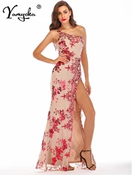 Sexy One shoulder Sequins Long dress women summer party dress elegant robe femme luxury Night club bodycon maxi dresses vestidos
