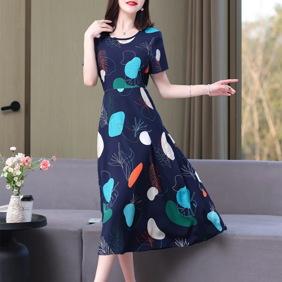 New women print dresses vintage short sleeve cotton Large Size Cute Refined Noble Trend Summer Dress