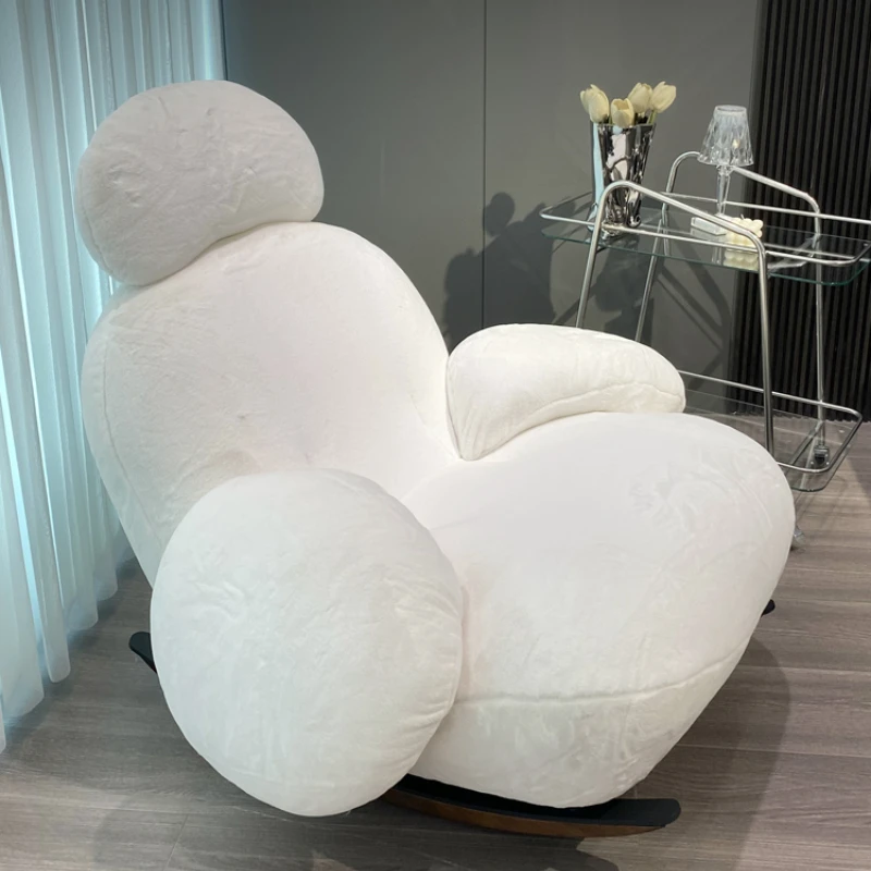 White Rocking Chair Modern Home Living Room Bedroom Designer Creative Trending Ins Cute Single-Seat Sofa Chair